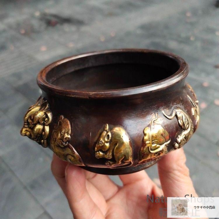 新品未使用】銅 細工 十二支香炉 茶道香炉 挿し香炉 仏堂香炉