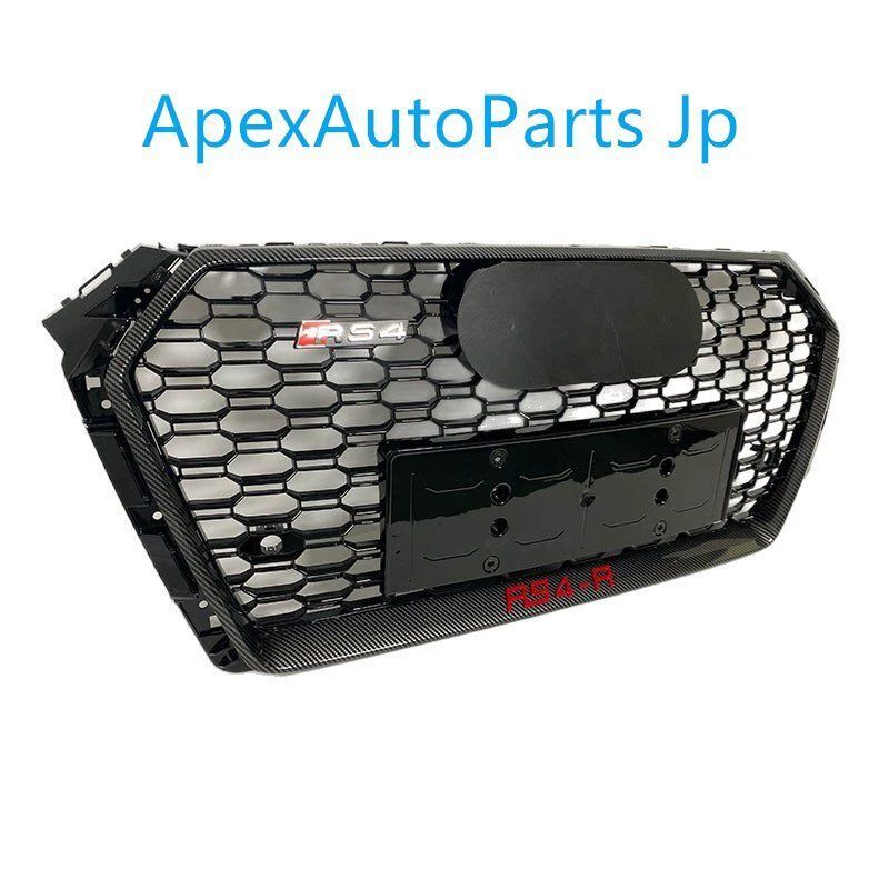 17 18 19年モデル アウディA4 S4 改造用 ハニカムフロントバンパーグリル ラジエーターカバー カーボン調グリル エンブレム付き FFCRYSTALESIA_COM