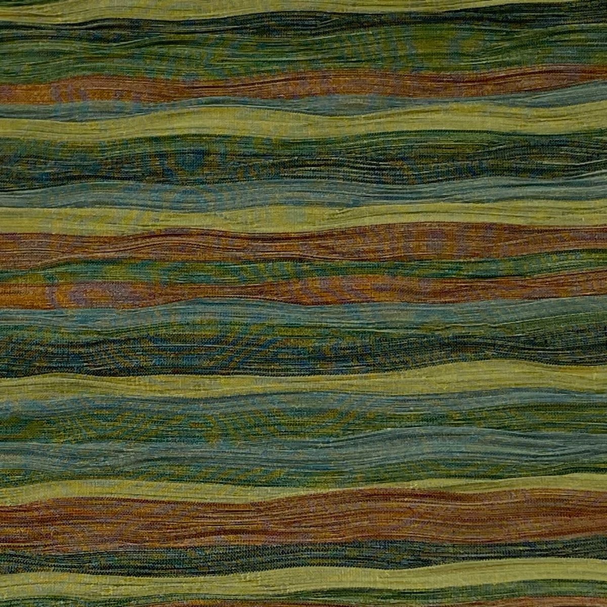 半幅帯 証紙 本場筑前博多織 よろけ縞 金糸 緑 正絹