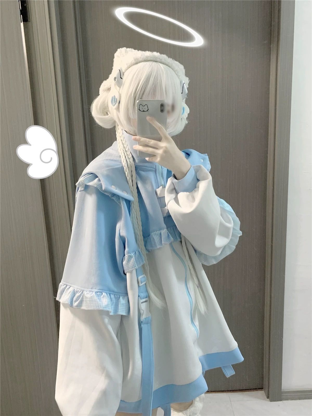 天使界隈 サブカル 服 オーバーサイズ 大きめ ゆったり 原宿 渋谷 10代 ファッション 人気 ジャージ 水色界隈 白 ブルー コ
