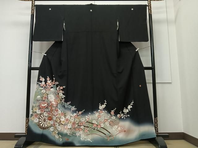 GON様ご確認用正絹黒留袖　作家物　花車文　金彩　② 平和屋着物□豪華黒留袖 刺繍 花車文 暈し染め 金彩 正絹 逸品