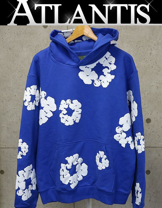 銀座店 デニムティアーズ 新品 花柄 フーディー パーカー スウェット 長袖 メンズ size:L 青 94019
