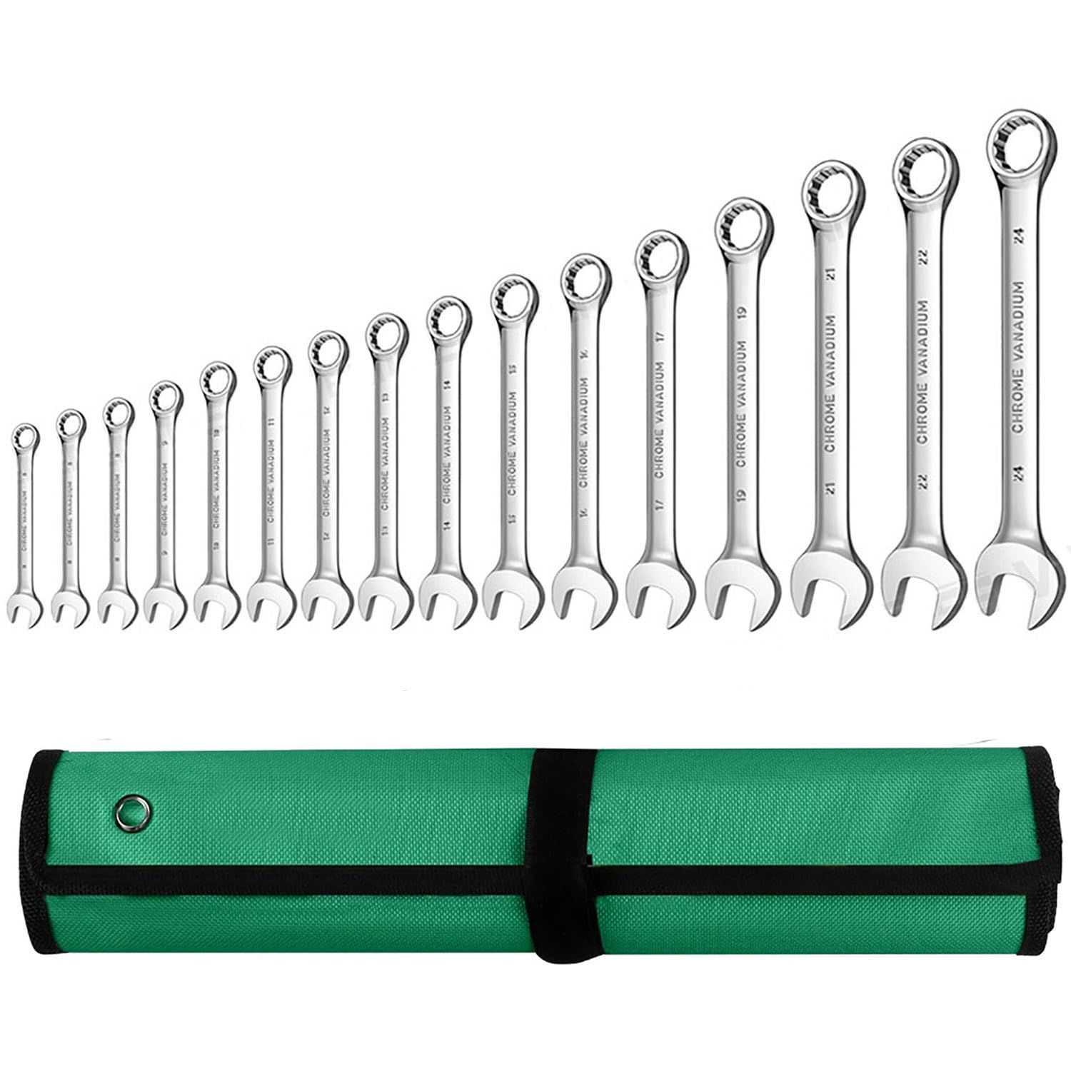 GOOMAND スパナセット 6～24mm16本組 スパナ CR-V鋼製本体に鏡面仕上げ両用 コンビネーションレンチ 車メンテナンス 組み立て DIY 収納袋付