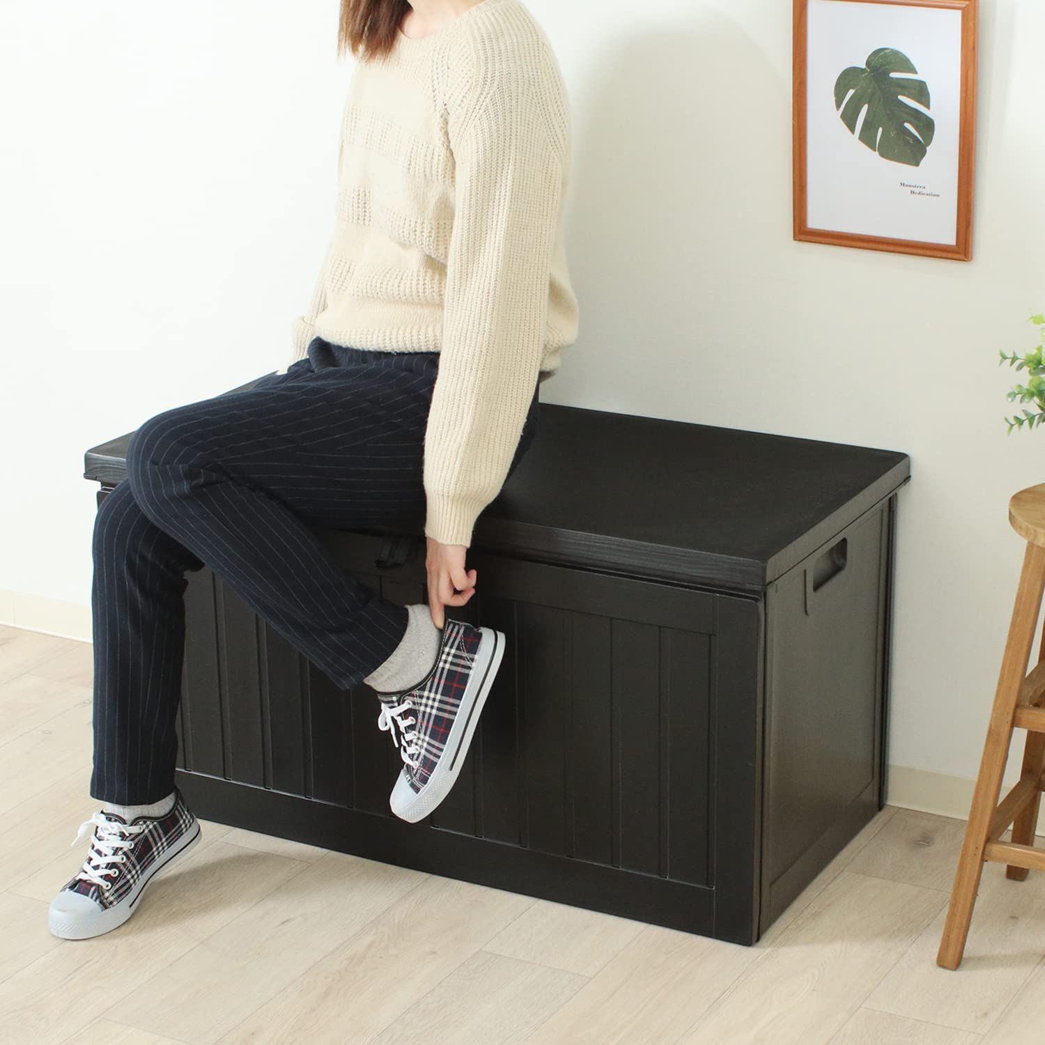 在庫 鍵穴つき 防水タイプ 屋外 組立商品 ブラック 幅96×奥行46×高さ49.5㎝ 190L 収納ボックス 収納ベンチ 55252 不二貿易