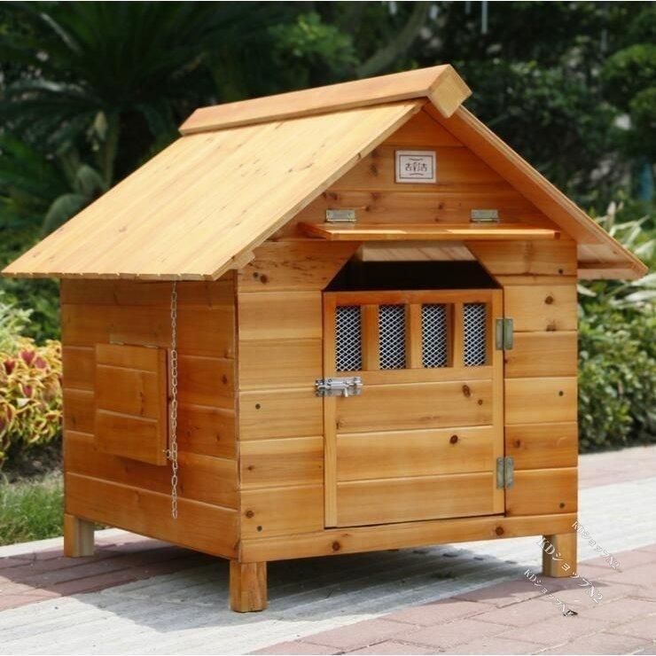 屋外用 耐候性 木製 天然木 犬小屋 ペットハウス ドッグハウス 犬舎 三角屋根 脚付き 小型犬 中型犬 通気性 組み立て 夏は涼しく冬は暖かい
