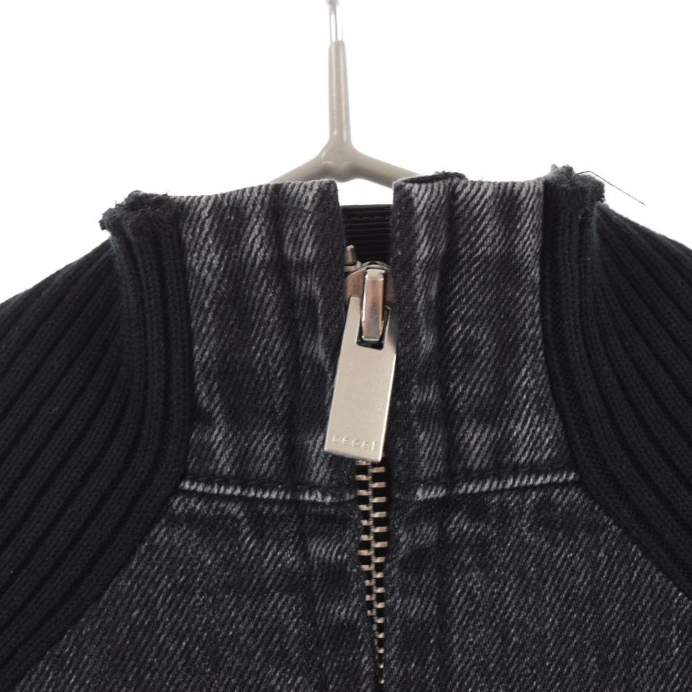 Sacai サカイ ニットデザインジップアップデニム トップス ブラック サンプル品 Sacai (サカイ) ニットデザインジップアップデニム トップス ブラック