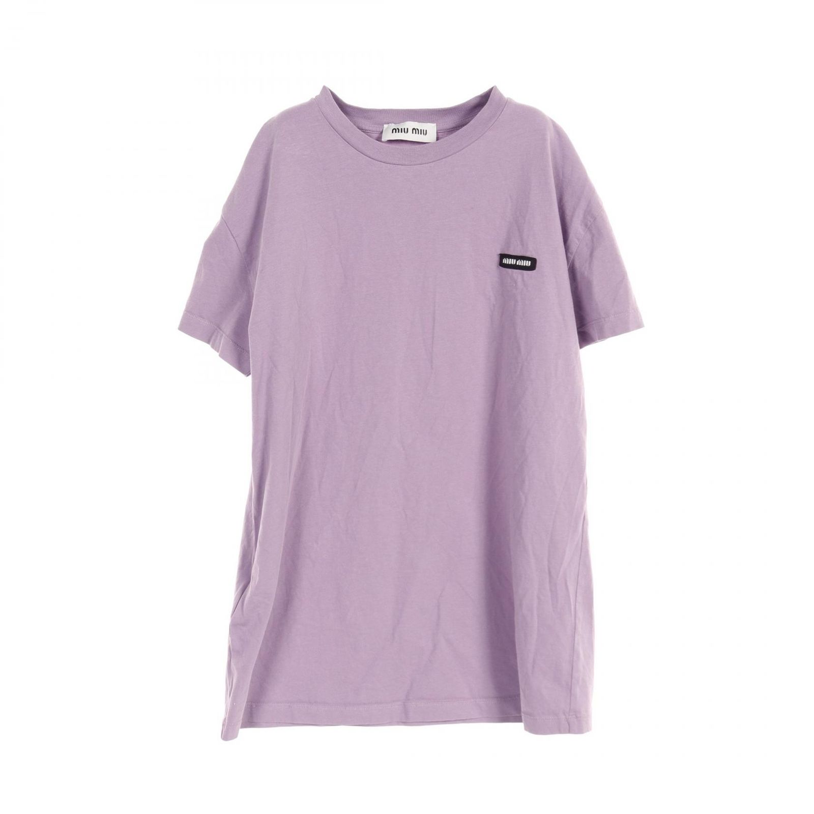 ミュウ ミュウ Miu Miu カットソー コットン Tシャツ クルーネック ロゴパッチ コットン パープル レディース Used B