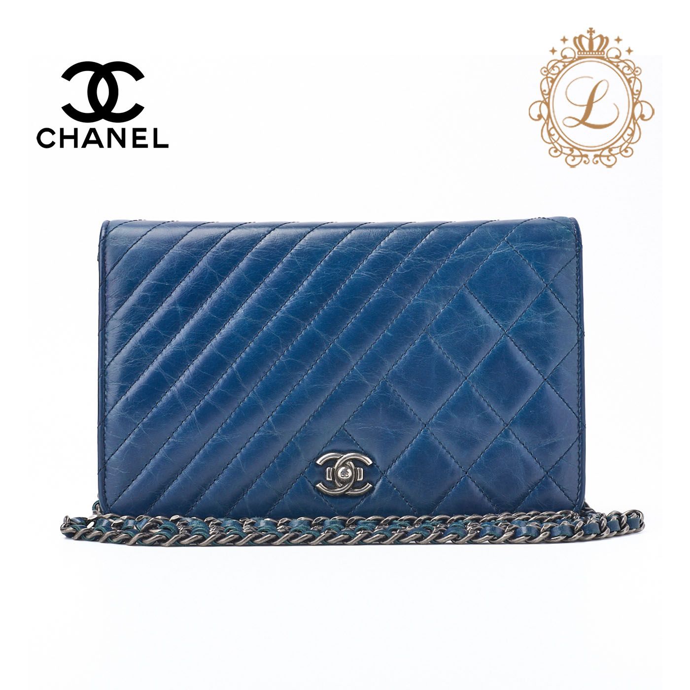 本日限定お値下げ！CHANEL マトラッセ　ウォレット　ブルー CHANEL シャネル 三つ折り財布 ミニ財布 マトラッセ 青 美品 ブルー