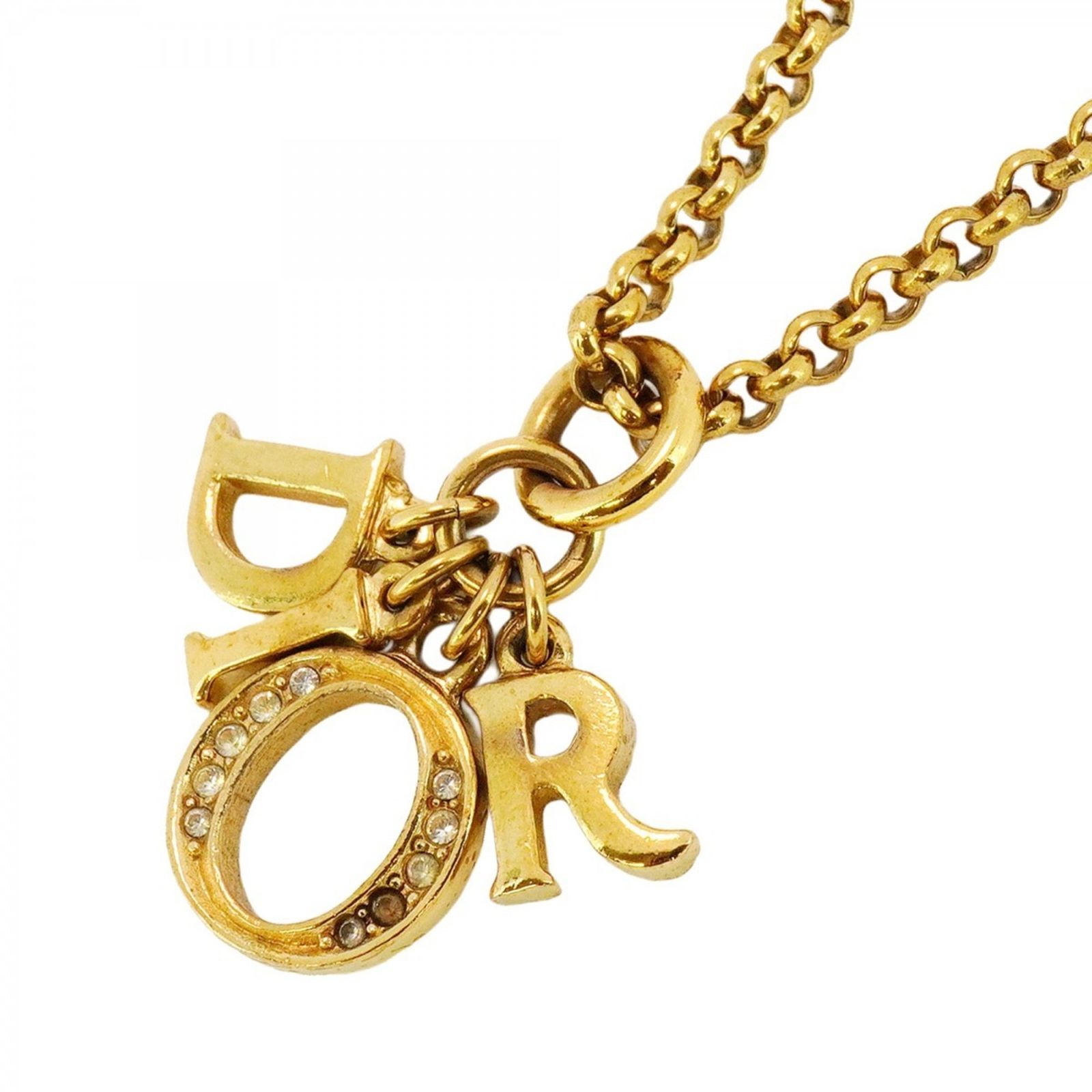 クリスチャン ディオール Christian Dior クリスチャンディオール ネックレス ディオール GPメッキ ラインストーン ゴールドレディース