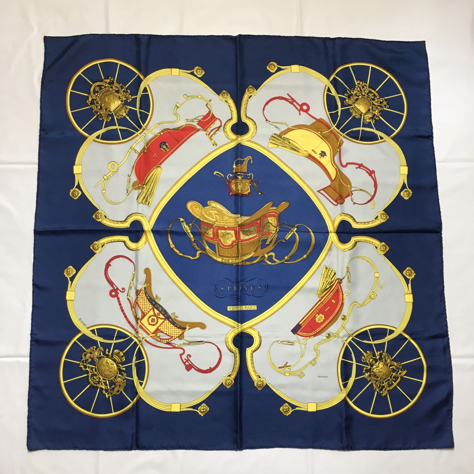 2506-114｜美品｜エルメス カレ 90 スカーフ シルク ネイビー 