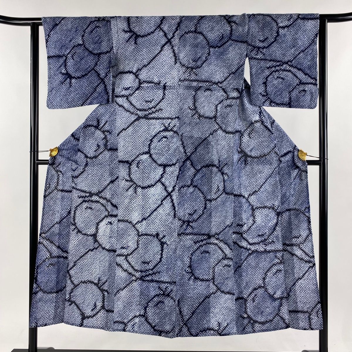浴衣 身丈147cm 裄丈62cm S 絞り浴衣 幾何学模様 絞り 紺色 綿 名品