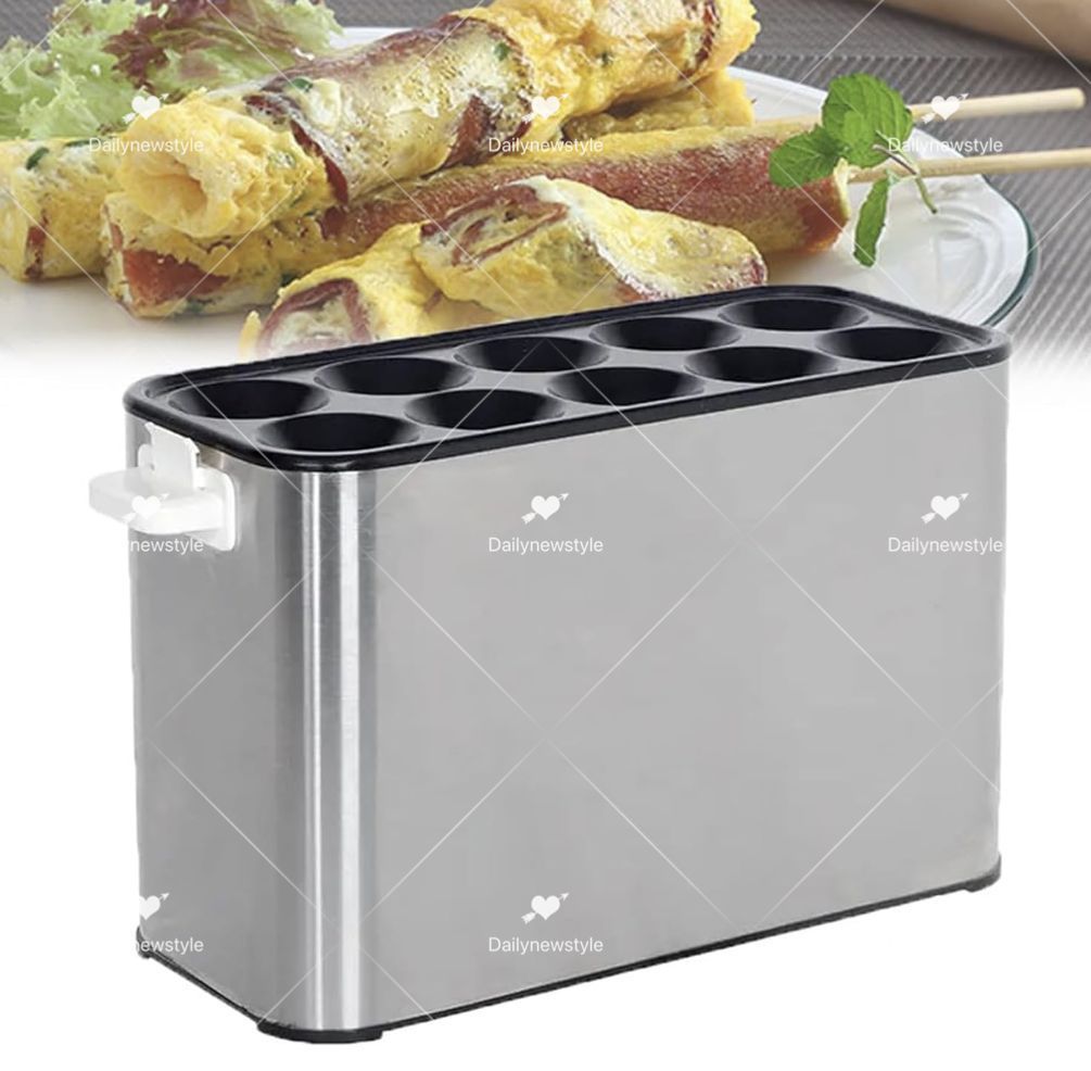 人気推薦◆10穴の自動卵焼きメーカー - 1400W電気ノンスティックオムレツ＆ソーセージホットドッグロール機 独立スイッチ付きの朝食用c