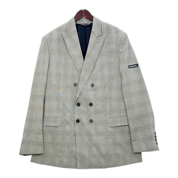 BALENCIAGA バレンシアガ ダブルブレスト テーラードジャケット グレンチェック 3ボタン メンズ サイズ42 グレー系 アウター DM16469