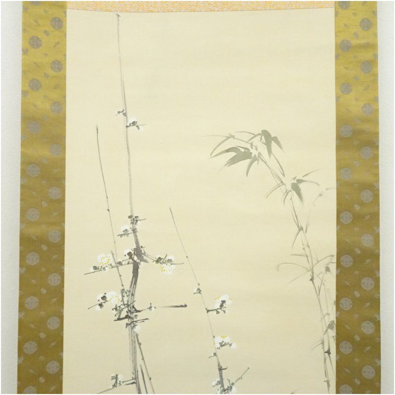岳水筆 四君子 肉筆絹本掛軸 掛け軸 床の間 書 おしゃれ 絵画