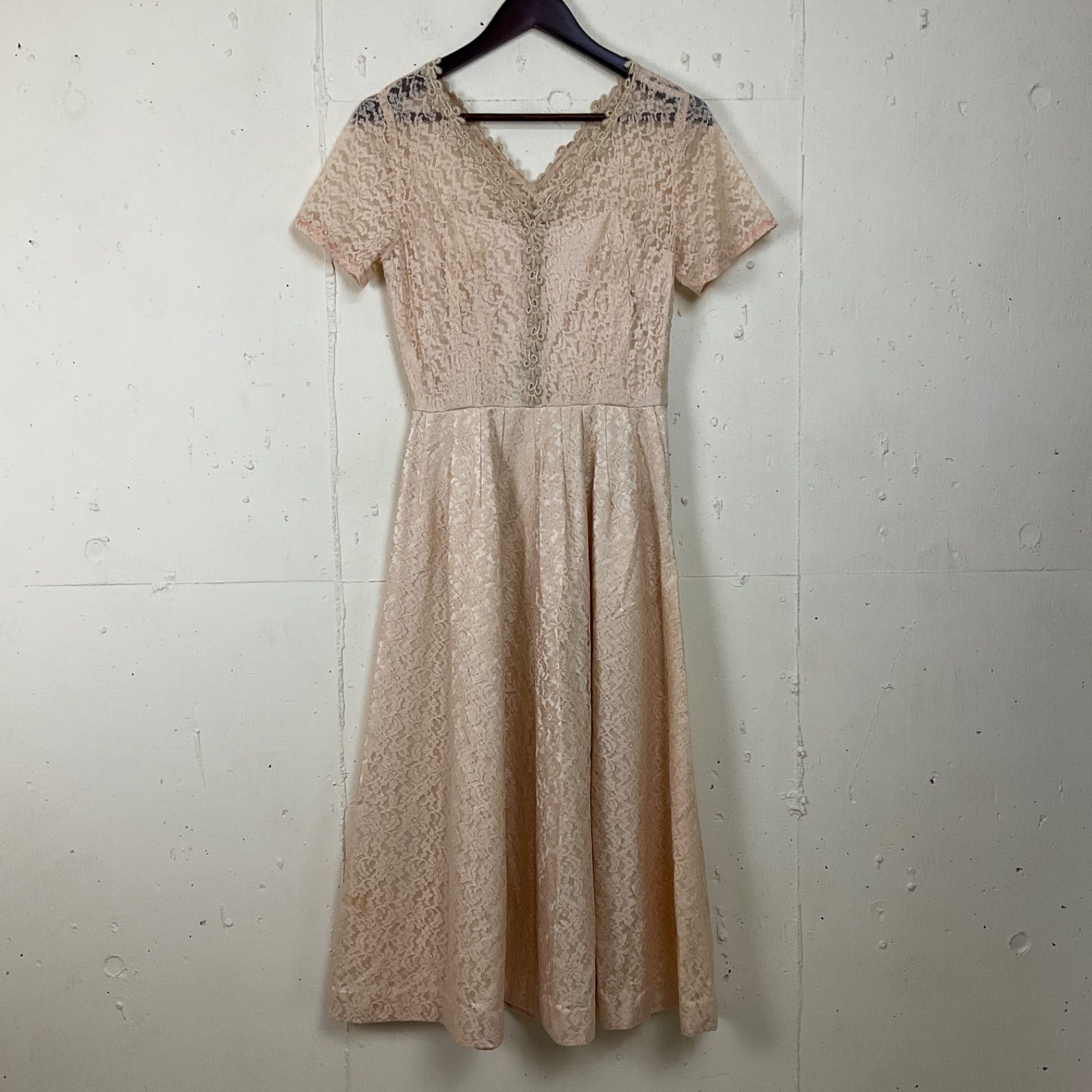 60年代頃 60s 総レース ロング ワンピース 半袖 ドレス 古着  