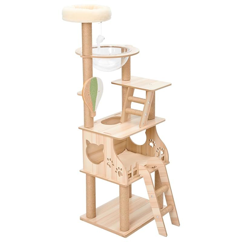 Yilucess 猫タワー キャットタワー 360°透明宇宙船 高さ155cm