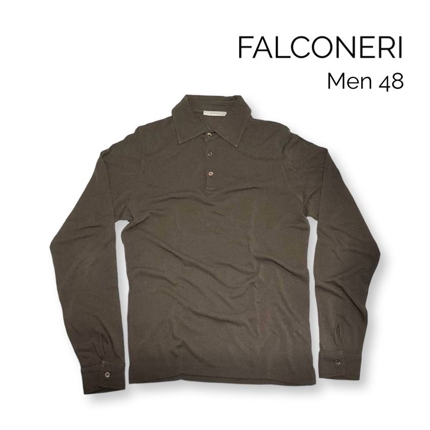 FALCONERI ファルコネーリ ポロシャツ 焦げ茶 ダークブラウン 無地 size 48 フライス 長袖 袖カフス メンズ イタリア製 FALCONERI ファルコネーリ ポロシャツ 焦げ茶 ダークブラウン 無地