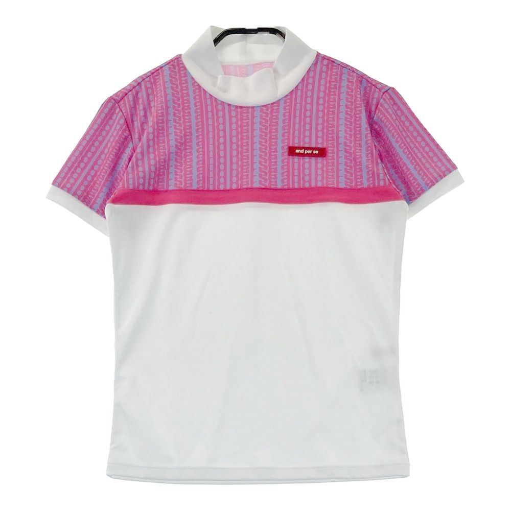 and per se アンパスィ モックネックシャツ 長袖 ボーダー L アンパスィ and per se ストレッチ ショットスムーザープリント長袖