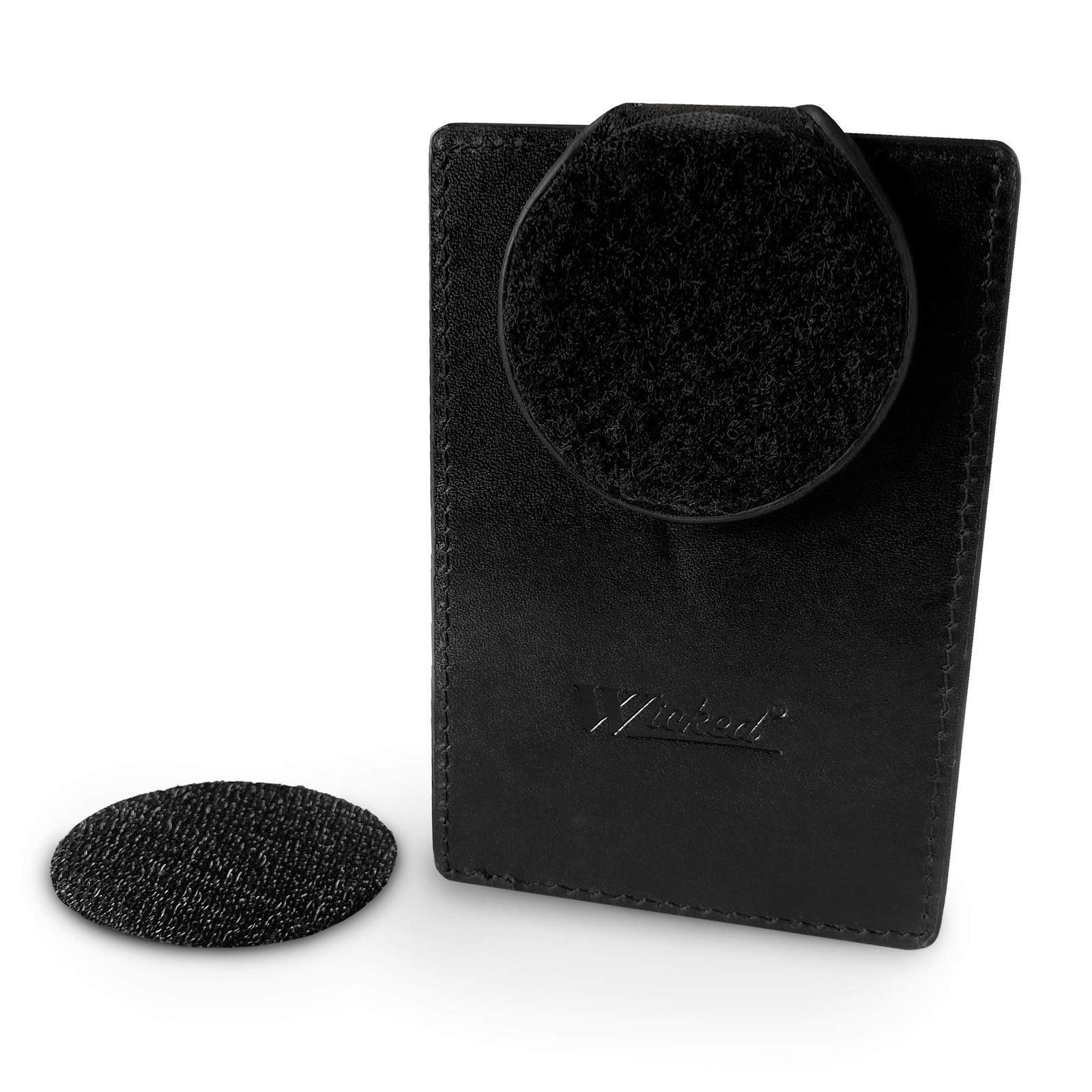 Wicked マグネット式ブレザーポケットバッジクリップ 刺繍エンブレムパッチ用 フルグレインレザー 名刺IDホルダー付き 2インチのラッチ付き基板 多用途ピール-スティック粘着 フック 1