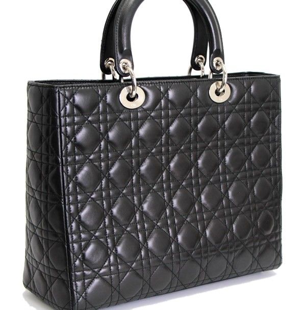 美品　クリスチャンディオール レディディオール カナージュ ハンドバッグ 黒 クリスチャンディオール Christian Dior レディディオール