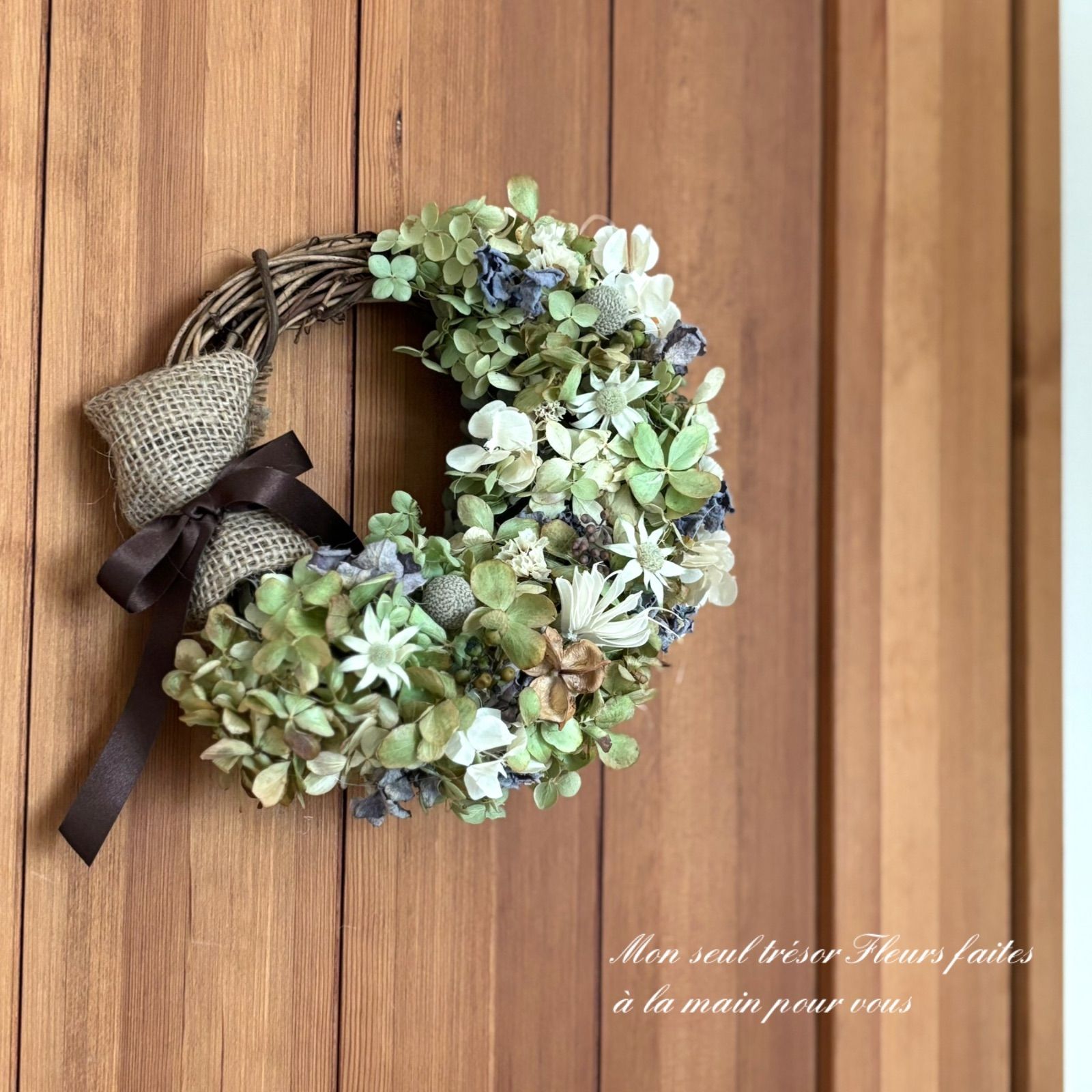 【おまとめ】リース☘Greenと木の実 グリーン紫陽花と木の実と小花のリース カラフルな木の実＆小花