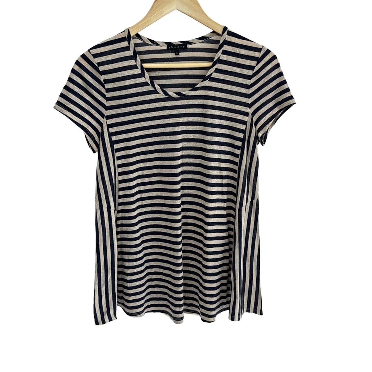 theory(セオリー)シースルーシルクボーダートップス(サイズS)(ブラック×グレー)(送料無料) ESSENTIAL TOPS | Theory luxe（セオリーリュクス）公式通販サイト