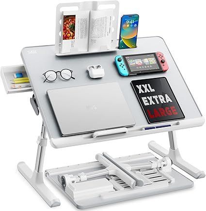 SAIJI ラップデスク 折りたたみテーブル ノートパソコンスタンド ミニテーブル「安定性強化版」机 ローテーブル ベッドテーブル ノートPCパソコンテーブル ちゃぶ台 大容量天板 角度 高さ調整 引き出し ブックスタンド付き 表面PVC加