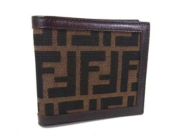 FENDI フェンディ 財布 ズッカ 230930789|099 ブラウン レザー×キャンバス メンズ 二つ折り 財布 超