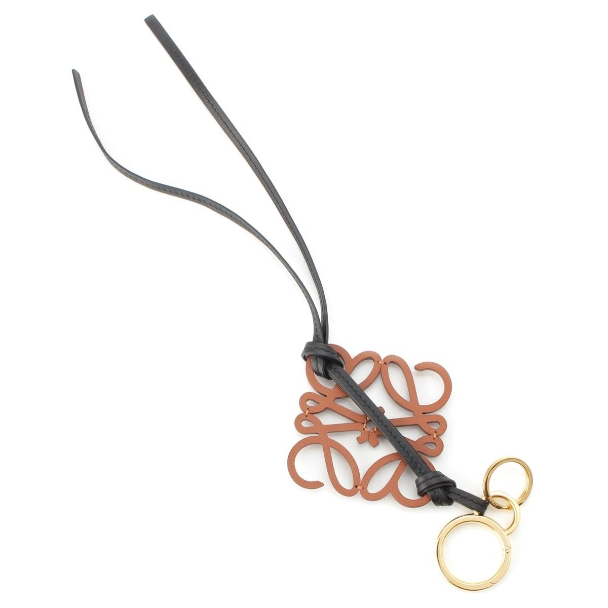 ロエベ レザー アナグラム バッグチャーム ストラップ C621232X83 タン ブラウン ブラック