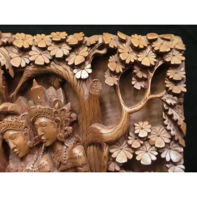 中古品 木彫り レリーフ ラーマ シータ W27cm×D4cm×H34cm 欠け