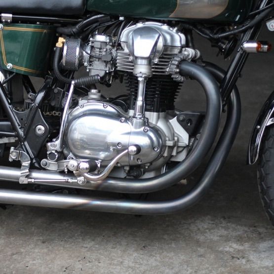W650/400用 オールドスタイル手曲げマフラー Type2 ベアメタル MOTOR