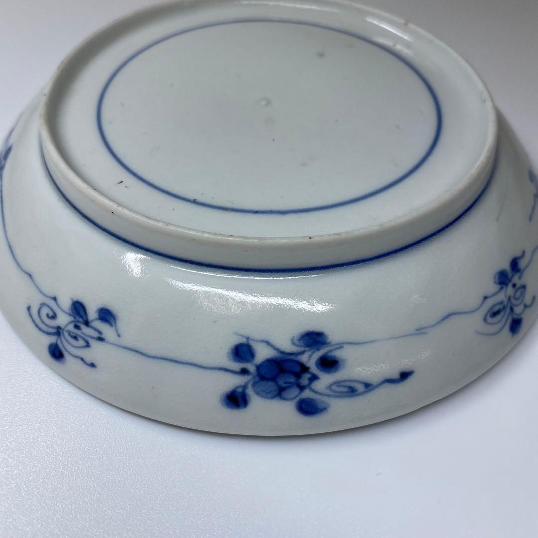 江戸中期 藍九谷上手鷺の図中皿 木箱付 幅約14.5㎝ 東Y6-0910☆2F