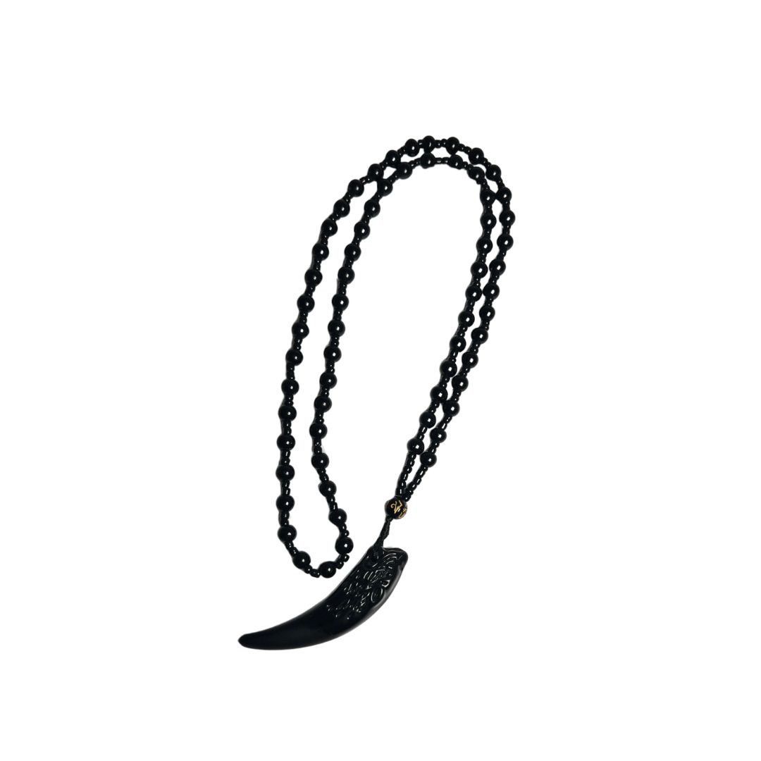 普通郵便発送】 ネックレス 狼の牙 黒数珠ネックレス 首輪 紐