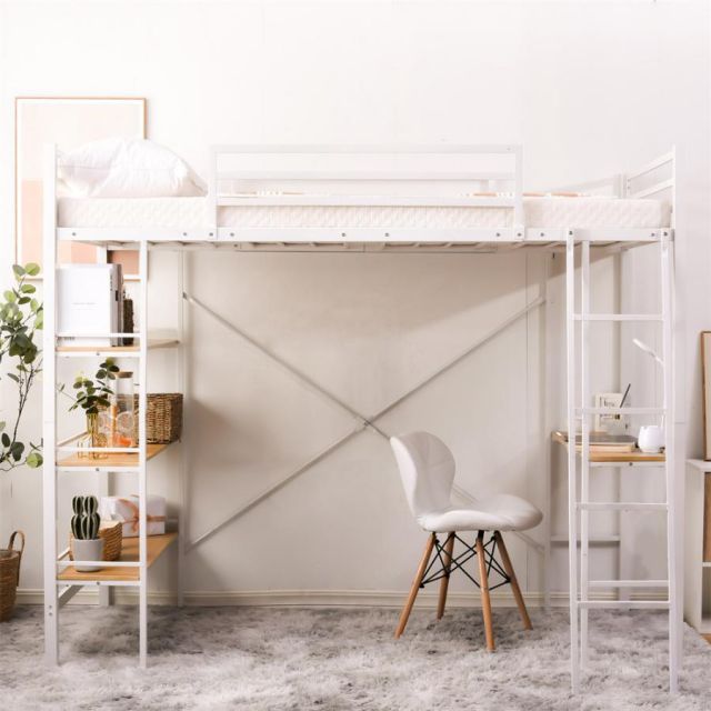 人間 ロフトベッド パイプ ラック付き デスク付き 二段ベッドロータイプ 子供ベッド スチール 耐震 シングル パイプ はしご 社員寮