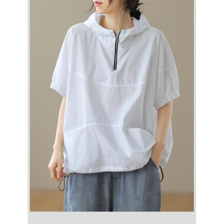 パーカー レディース ブラウス 春 夏 秋 フード付き 半袖 tシャツ 夏 ゆったり ビッグシルエット トップス 着心地 大人 体型カバー UVカット プルオーバー 楽天市場】パーカー レディース ブラウス 春 夏 秋 フード付き