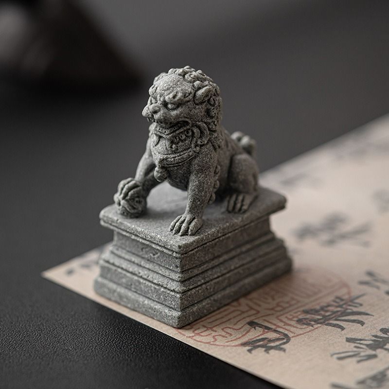 獅子 狛犬 シーサー グレー 置物 オブジェ 優雅 伝統的 運 金運