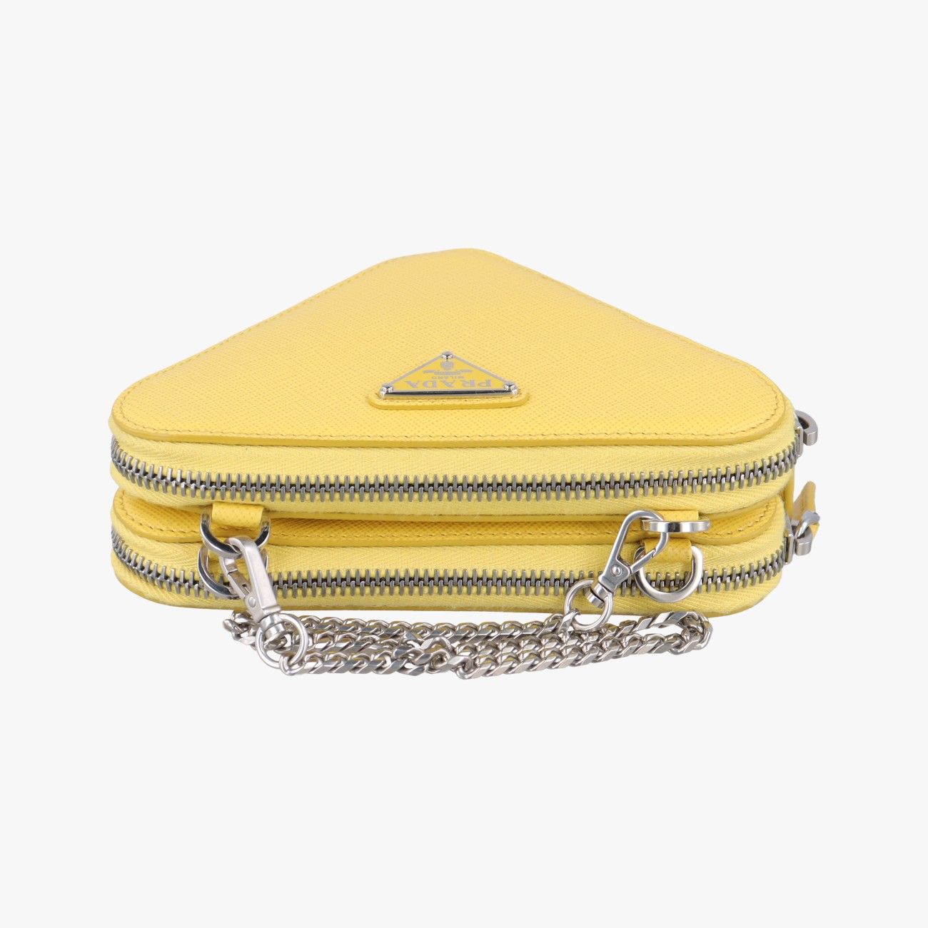 プラダ イエロー　トライアングル　PRADA　新品同様 プラダPradaトライアングルロゴイエローサフィアーノレザー