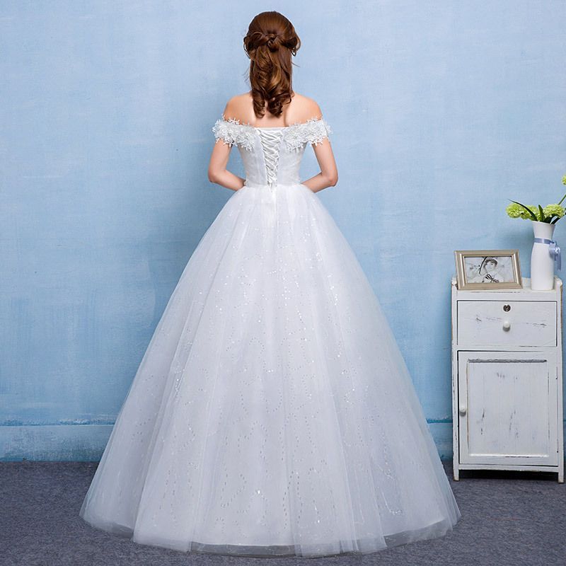 ー品満載! ウエディングドレス 花嫁用 床付き細見えオフショルダー韓国風スリム 大きいサイズ