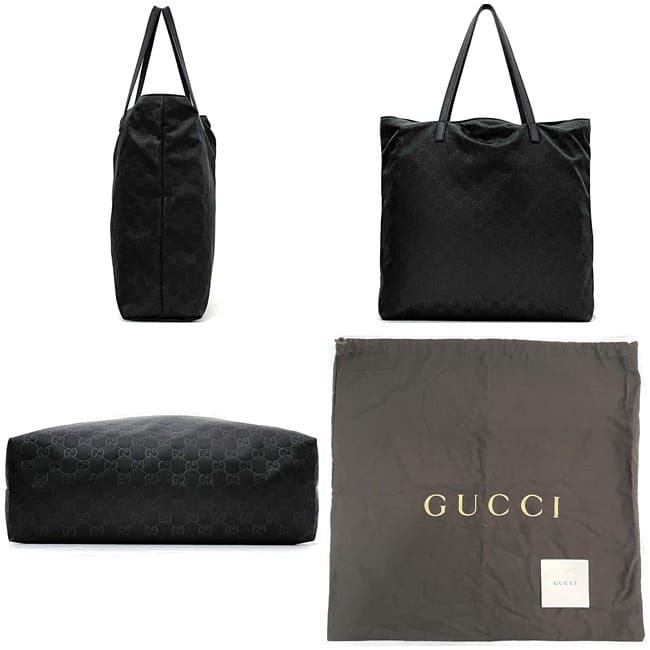 ■GUCCI（グッチ）美品 /ナイロン×レザー/ハンドバッグ/ブラック 黒 グッチ トートバッグ ブラック 295252 GGナイロン ナイロン レザー