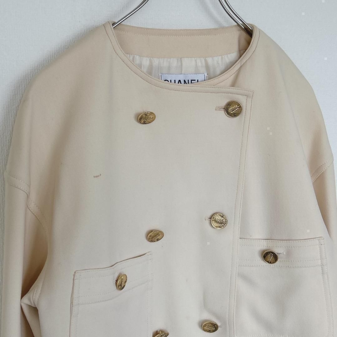 CHANEL スカートスーツセットアップ 金ボタン ココマーク 裏地シルク