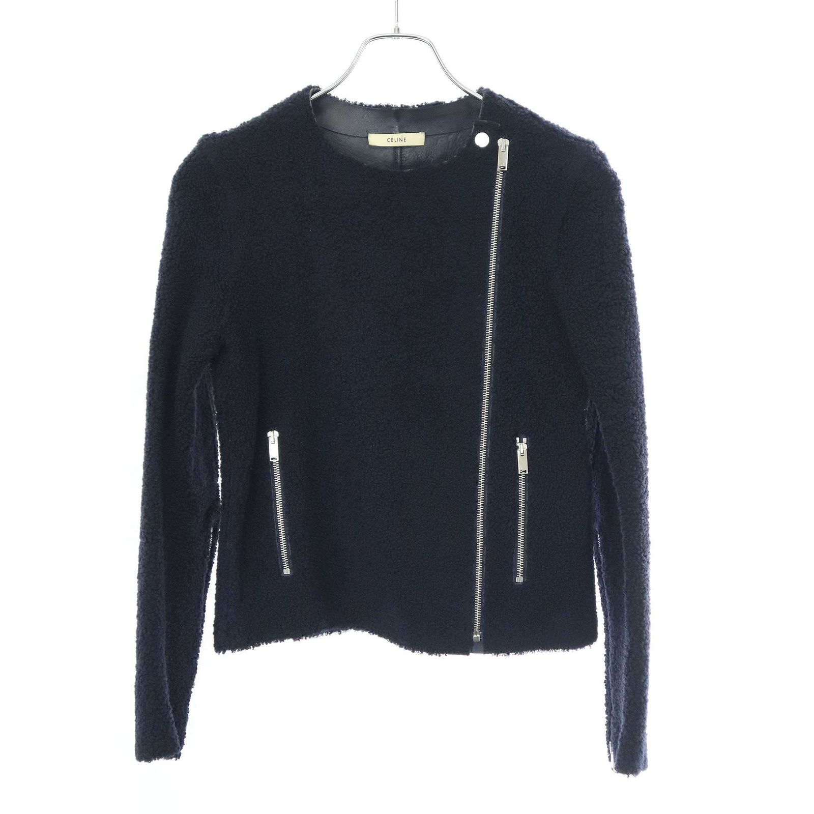 CELINE セリーヌ by Phoebe Philo ムートン レザーライダースジャケット 2 5K10 5164 ネイビー 34