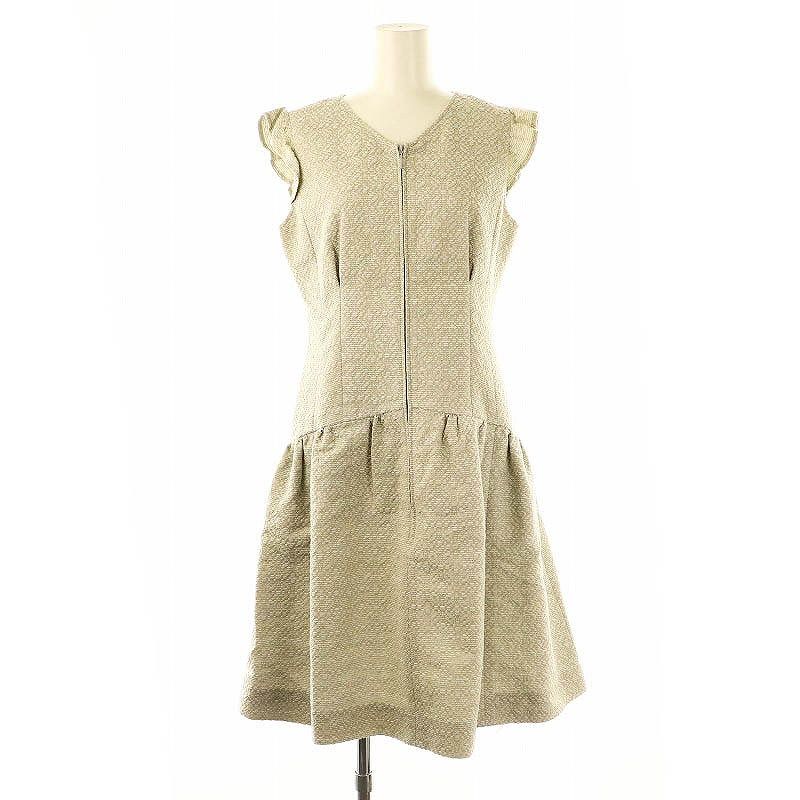 ルネ Rene TISSUE社製 フリルフロントジップツイードワンピース 膝丈  