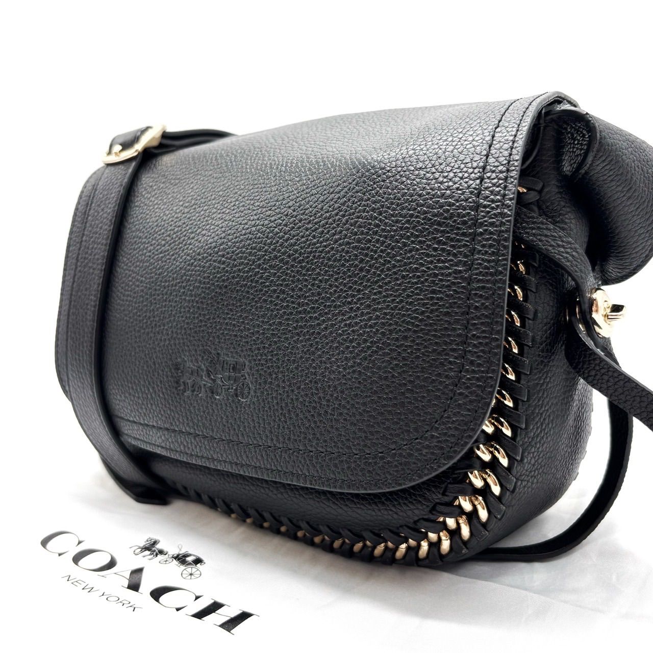 美品✨　coach コーチ　ショルダーバッグ　オールレザー　ロゴ　ブラック ✨美品✨ COACH コーチ ロゴモチーフ ショルダーバッグ フラップ