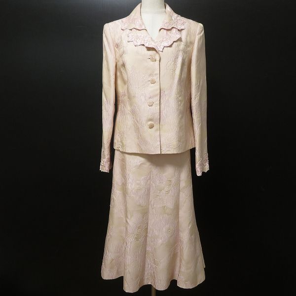 anc スズキノリオ Suzuki Norio スカートスーツ セットアップ ピンク ベージュ系 オートクチュール ビーズ 刺繍 花 レディース 965645