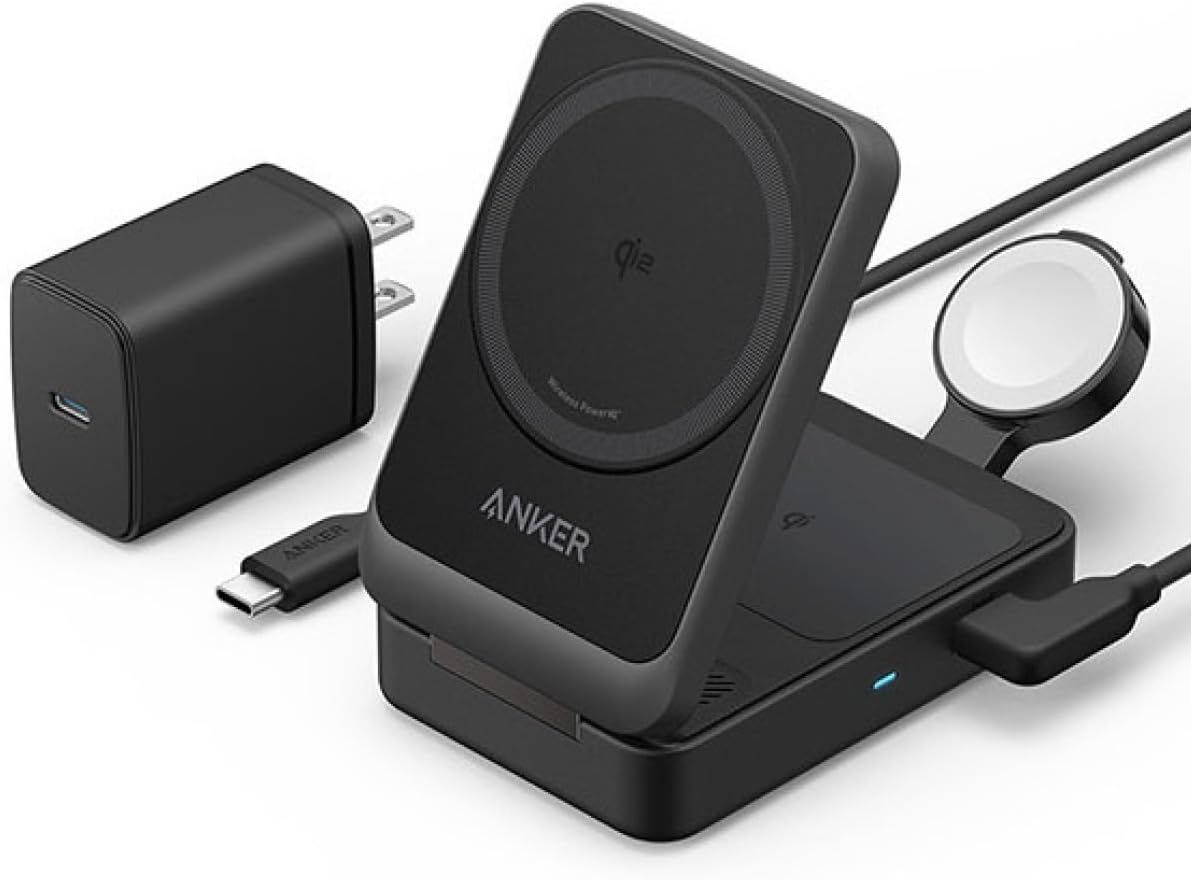 Anker MagGo Wireless Charging Station (Foldable 3-in-1) Qi2対応 マグネット式 3-in-1 ワイヤレス充電ステーション/ワイヤレス出力/Apple Watchホルダー付 iPhone