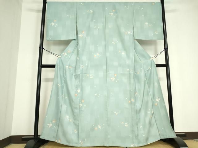 平和屋着物▽上質なお召 単衣 竜田川文 浅縹色 正絹 逸品DAAV5344az