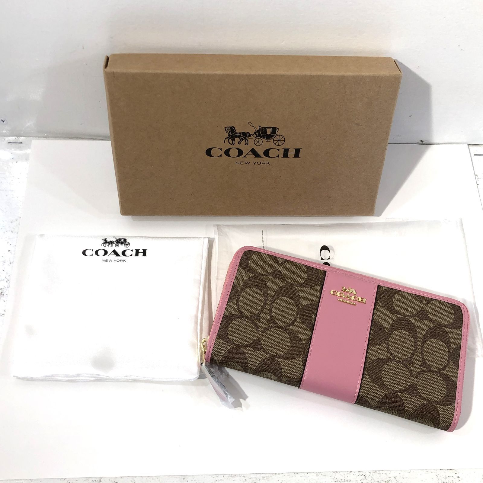 紫波85-0027】COACH コーチ 長財布 シグネチャー キャンバス レザー 