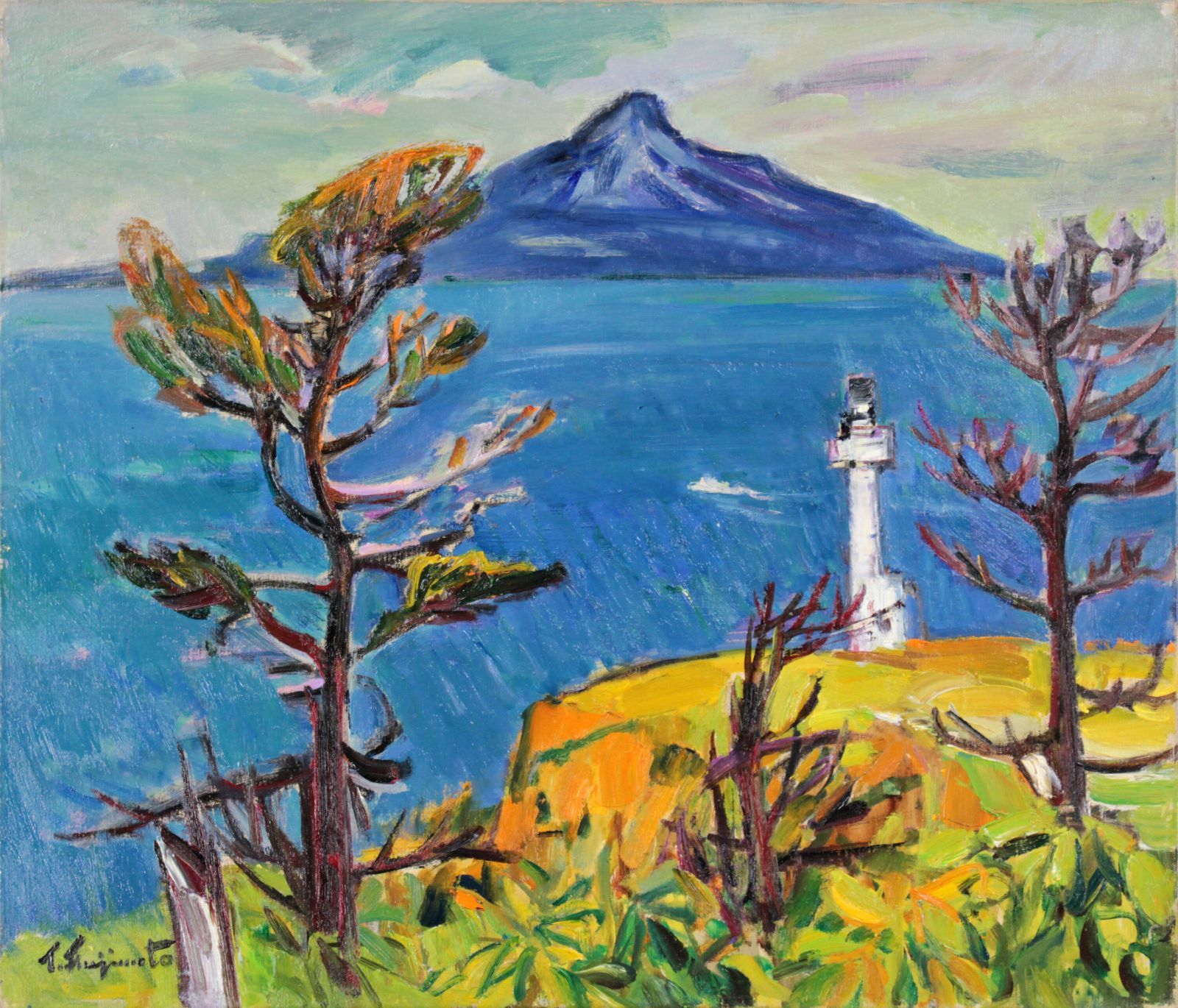 藤本東一良『利尻富士（レブン島にて）』油彩画【真作保証】 絵画