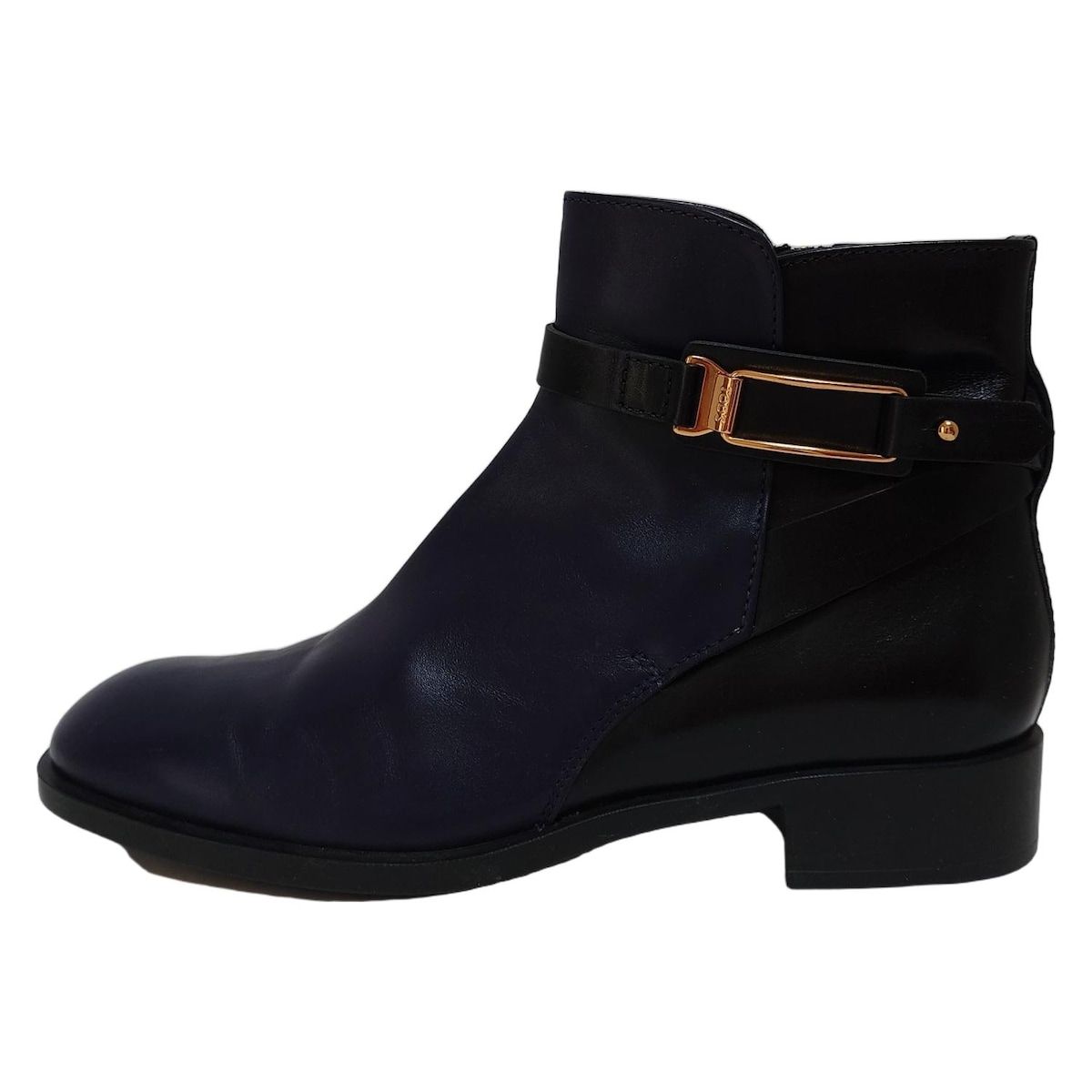 TOD S トッズ ショートブーツ 37 レディース - ダークネイビー×黒 レザー
