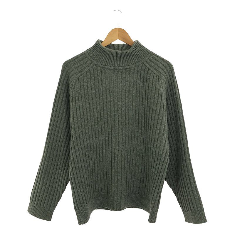 【美品】  slopeslow / スロープスロウ | LAMB CASHMERE RIB MOCK NECK SWEATER ラムウール カシミヤ リブ モックネック ニットセーター | M | カーキ | メンズ